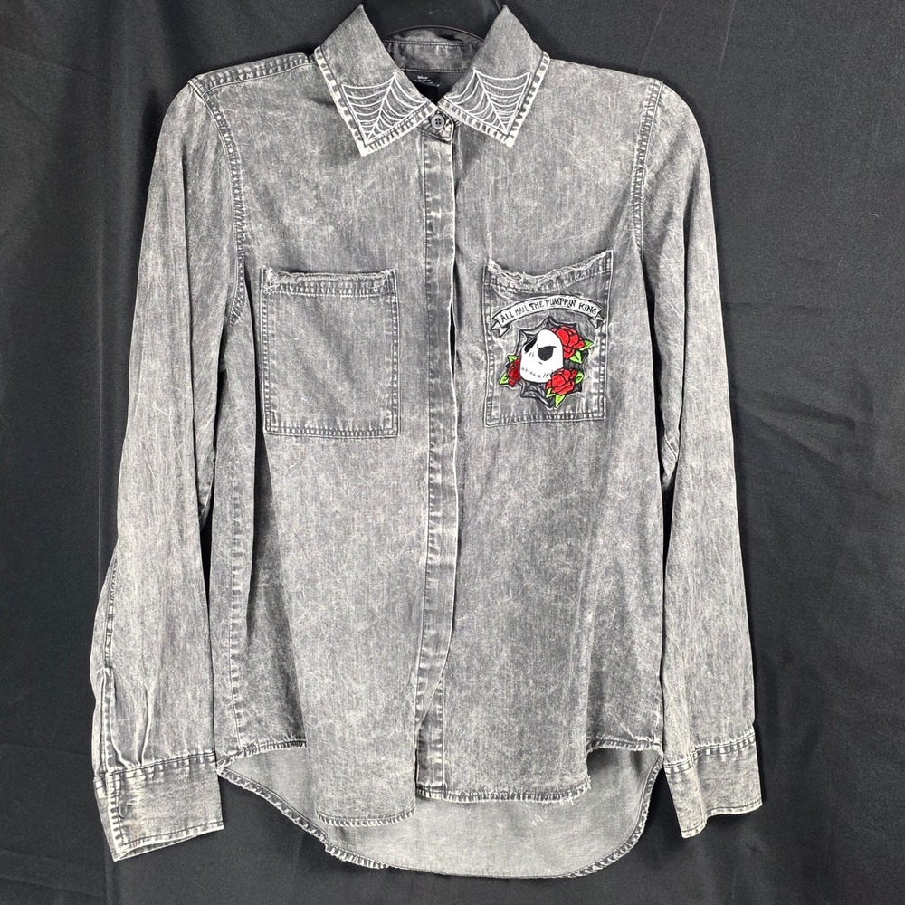 Disney Tim Burton's Nightmare Before Christmas Jack Skellington Skull Rose Shirt